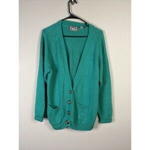 Paris Sports Club Cable Knit Jade Green  Mohair V-Neck Button Up Cardigan Sz Sm.